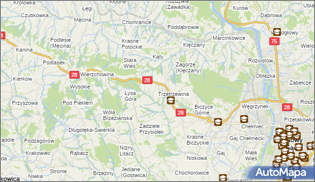 mapa Trzetrzewina, Trzetrzewina na mapie Targeo