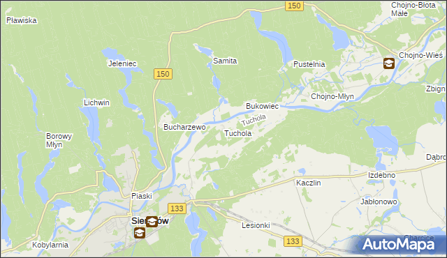 mapa Tuchola gmina Sieraków, Tuchola gmina Sieraków na mapie Targeo