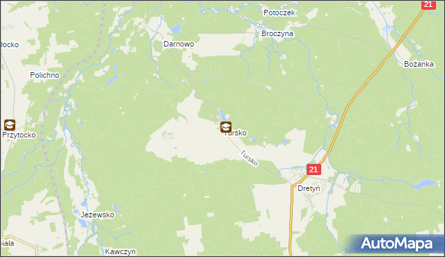 mapa Tursko gmina Miastko, Tursko gmina Miastko na mapie Targeo