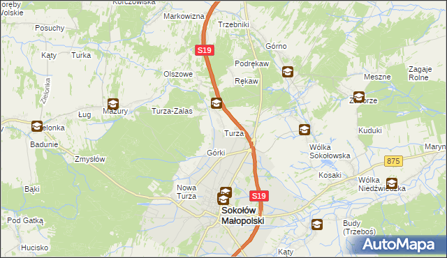 mapa Turza gmina Sokołów Małopolski, Turza gmina Sokołów Małopolski na mapie Targeo