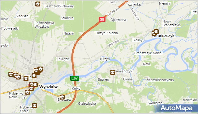 mapa Turzyn gmina Brańszczyk, Turzyn gmina Brańszczyk na mapie Targeo
