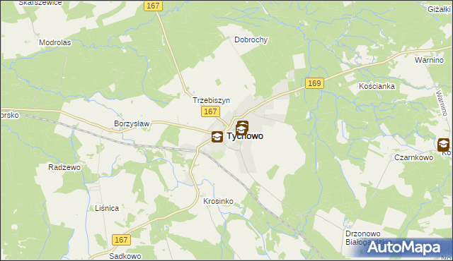 mapa Tychowo powiat białogardzki, Tychowo powiat białogardzki na mapie Targeo