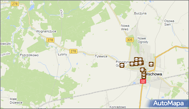 mapa Tylewice, Tylewice na mapie Targeo