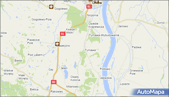 mapa Tymawa gmina Gniew, Tymawa gmina Gniew na mapie Targeo
