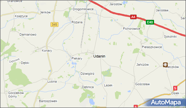 mapa Udanin, Udanin na mapie Targeo