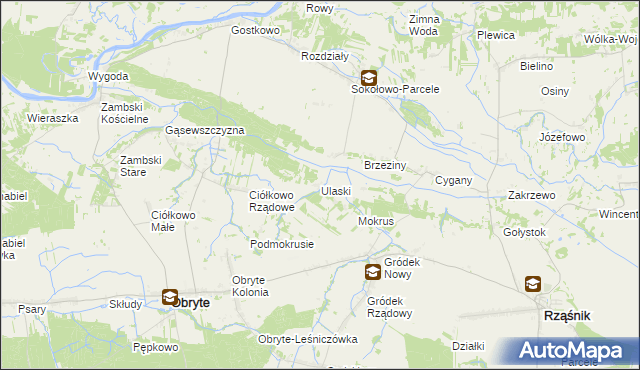 mapa Ulaski gmina Obryte, Ulaski gmina Obryte na mapie Targeo