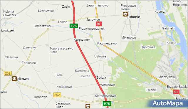 mapa Ustronie gmina Lubanie, Ustronie gmina Lubanie na mapie Targeo