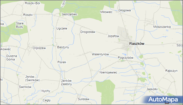 mapa Walentynów gmina Raszków, Walentynów gmina Raszków na mapie Targeo