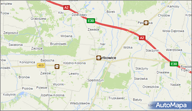 mapa Wartkowice, Wartkowice na mapie Targeo