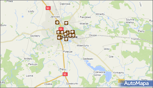 mapa Wawrzyny gmina Bartoszyce, Wawrzyny gmina Bartoszyce na mapie Targeo