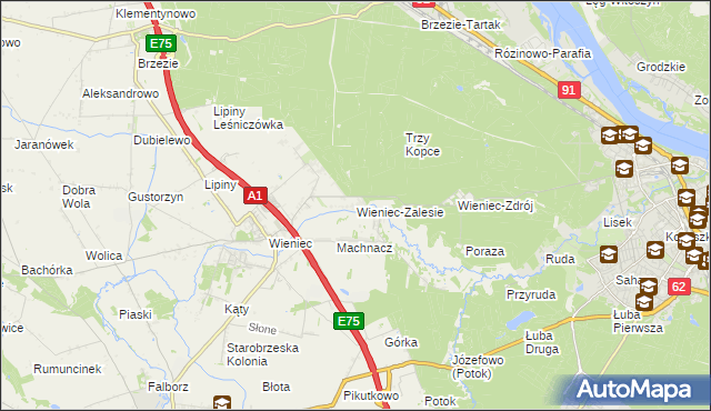 mapa Wieniec-Zalesie, Wieniec-Zalesie na mapie Targeo