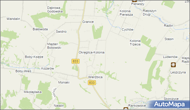 mapa Wierzbica-Kolonia gmina Urzędów, Wierzbica-Kolonia gmina Urzędów na mapie Targeo