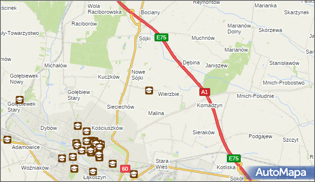 mapa Wierzbie gmina Kutno, Wierzbie gmina Kutno na mapie Targeo