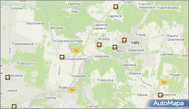 mapa Wiesiółka gmina Łazy, Wiesiółka gmina Łazy na mapie Targeo