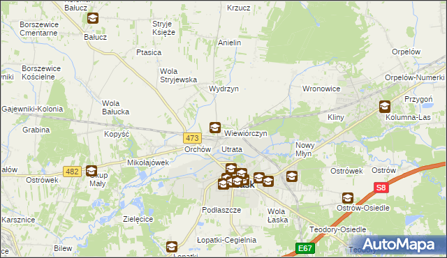 mapa Wiewiórczyn gmina Łask, Wiewiórczyn gmina Łask na mapie Targeo