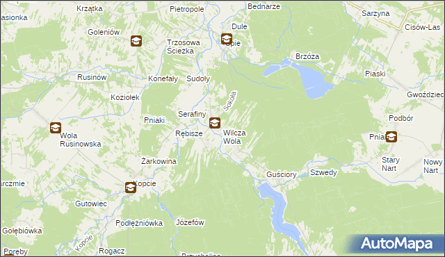 mapa Wilcza Wola gmina Dzikowiec, Wilcza Wola gmina Dzikowiec na mapie Targeo