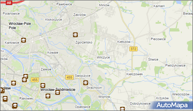 mapa Wilczyce gmina Długołęka, Wilczyce gmina Długołęka na mapie Targeo