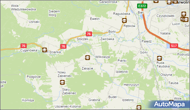 mapa Wilkowyja gmina Garwolin, Wilkowyja gmina Garwolin na mapie Targeo