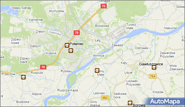 mapa Winnica gmina Połaniec, Winnica gmina Połaniec na mapie Targeo