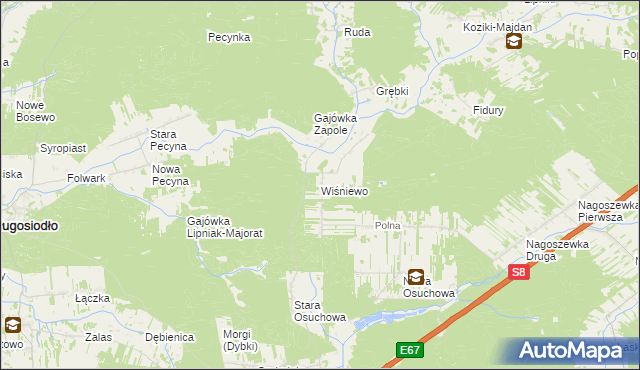 mapa Wiśniewo gmina Ostrów Mazowiecka, Wiśniewo gmina Ostrów Mazowiecka na mapie Targeo