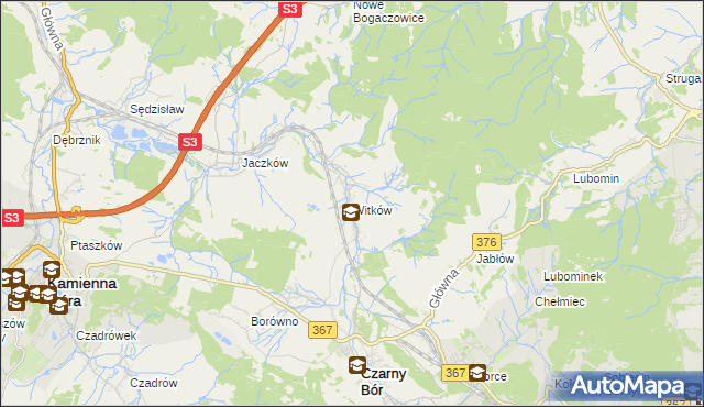 mapa Witków gmina Czarny Bór, Witków gmina Czarny Bór na mapie Targeo