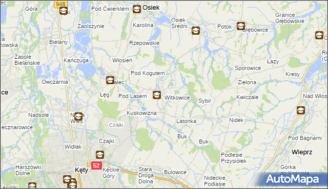 mapa Witkowice gmina Kęty, Witkowice gmina Kęty na mapie Targeo