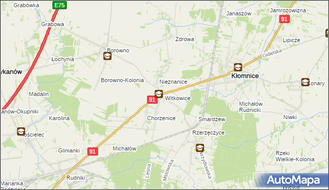 mapa Witkowice gmina Kłomnice, Witkowice gmina Kłomnice na mapie Targeo