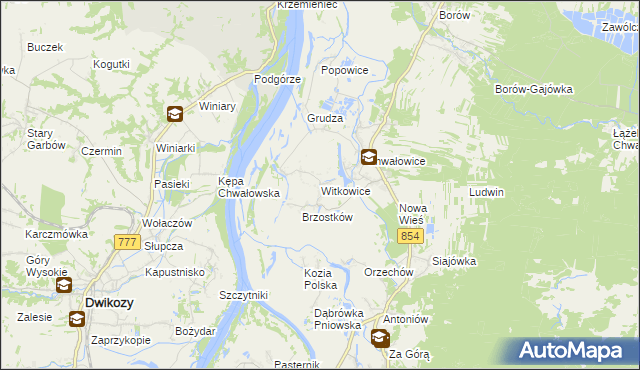 mapa Witkowice gmina Radomyśl nad Sanem, Witkowice gmina Radomyśl nad Sanem na mapie Targeo