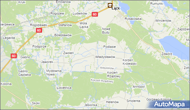 mapa Władysławów gmina Łąck, Władysławów gmina Łąck na mapie Targeo