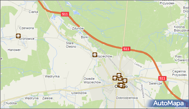 mapa Wojciechów gmina Olesno, Wojciechów gmina Olesno na mapie Targeo