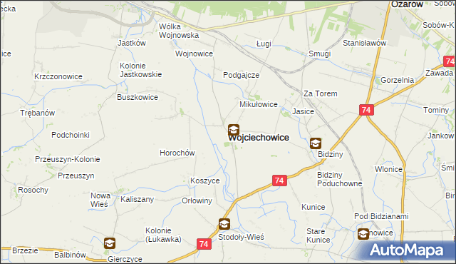 mapa Wojciechowice powiat opatowski, Wojciechowice powiat opatowski na mapie Targeo