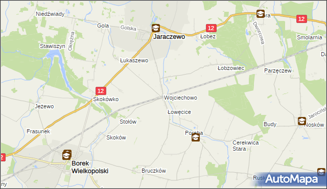 mapa Wojciechowo gmina Jaraczewo, Wojciechowo gmina Jaraczewo na mapie Targeo