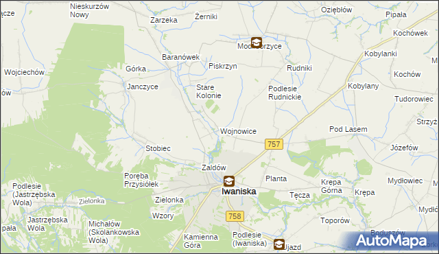 mapa Wojnowice gmina Iwaniska, Wojnowice gmina Iwaniska na mapie Targeo