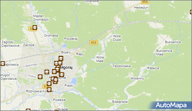 mapa Wola Mała gmina Biłgoraj, Wola Mała gmina Biłgoraj na mapie Targeo