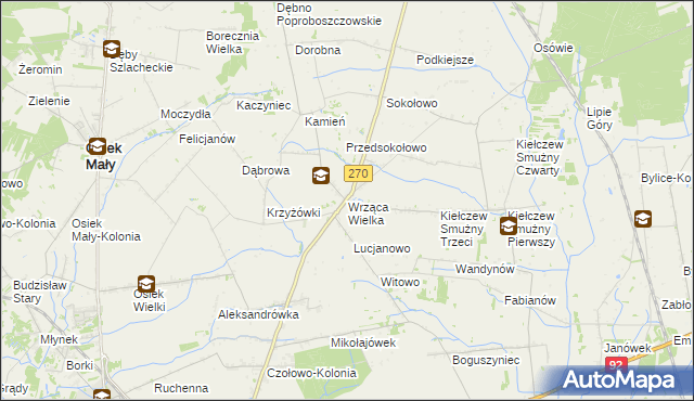 mapa Wrząca Wielka gmina Koło, Wrząca Wielka gmina Koło na mapie Targeo