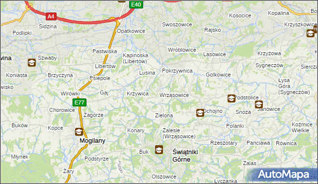 mapa Wrząsowice, Wrząsowice na mapie Targeo