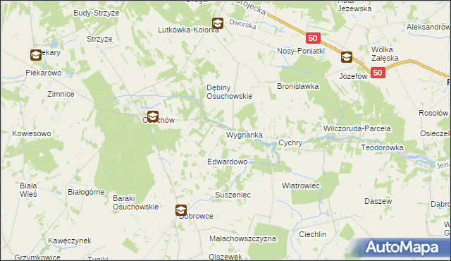 mapa Wygnanka gmina Mszczonów, Wygnanka gmina Mszczonów na mapie Targeo