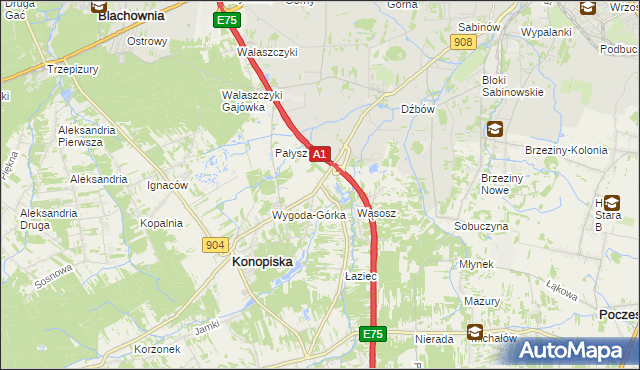 mapa Wygoda gmina Konopiska, Wygoda gmina Konopiska na mapie Targeo