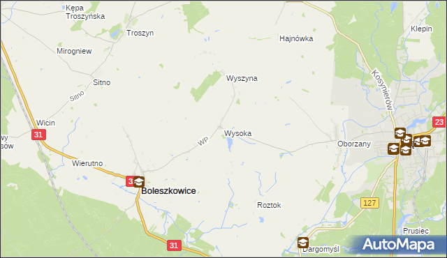 mapa Wysoka gmina Boleszkowice, Wysoka gmina Boleszkowice na mapie Targeo