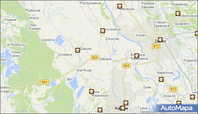 mapa Zabawa gmina Radłów, Zabawa gmina Radłów na mapie Targeo