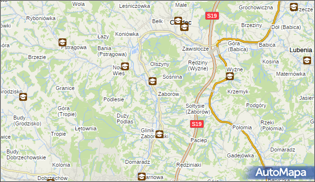 mapa Zaborów gmina Czudec, Zaborów gmina Czudec na mapie Targeo
