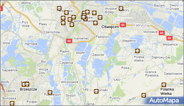 mapa Zaborze gmina Oświęcim, Zaborze gmina Oświęcim na mapie Targeo