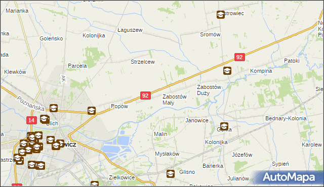 mapa Zabostów Mały, Zabostów Mały na mapie Targeo