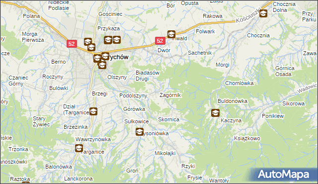 mapa Zagórnik gmina Andrychów, Zagórnik gmina Andrychów na mapie Targeo