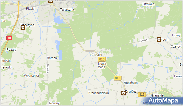 mapa Zahajki gmina Drelów, Zahajki gmina Drelów na mapie Targeo