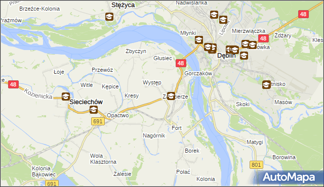 mapa Zajezierze gmina Sieciechów, Zajezierze gmina Sieciechów na mapie Targeo