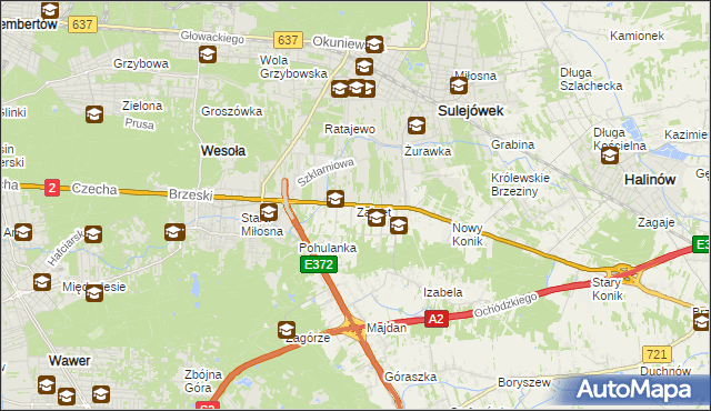 mapa Zakręt gmina Wiązowna, Zakręt gmina Wiązowna na mapie Targeo