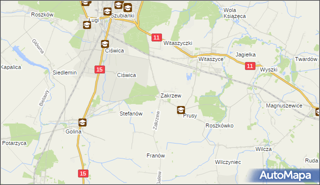 mapa Zakrzew gmina Jarocin, Zakrzew gmina Jarocin na mapie Targeo