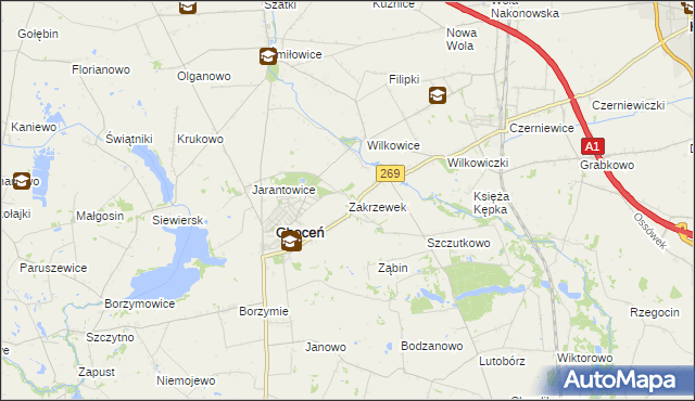 mapa Zakrzewek gmina Choceń, Zakrzewek gmina Choceń na mapie Targeo
