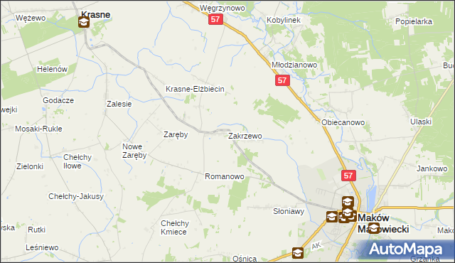 mapa Zakrzewo gmina Karniewo, Zakrzewo gmina Karniewo na mapie Targeo